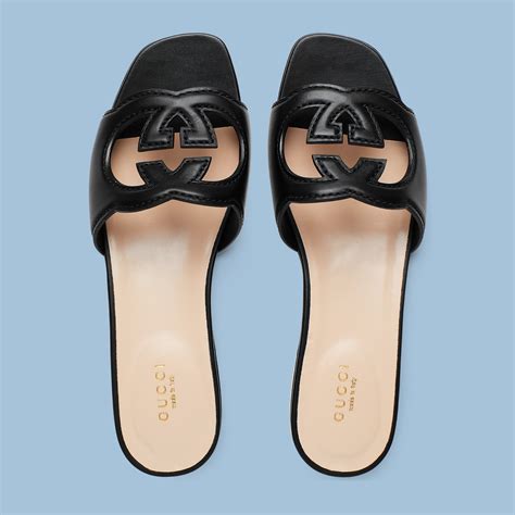 interlocking g cutout slide sandal gucci|interlocking g platform sandals.